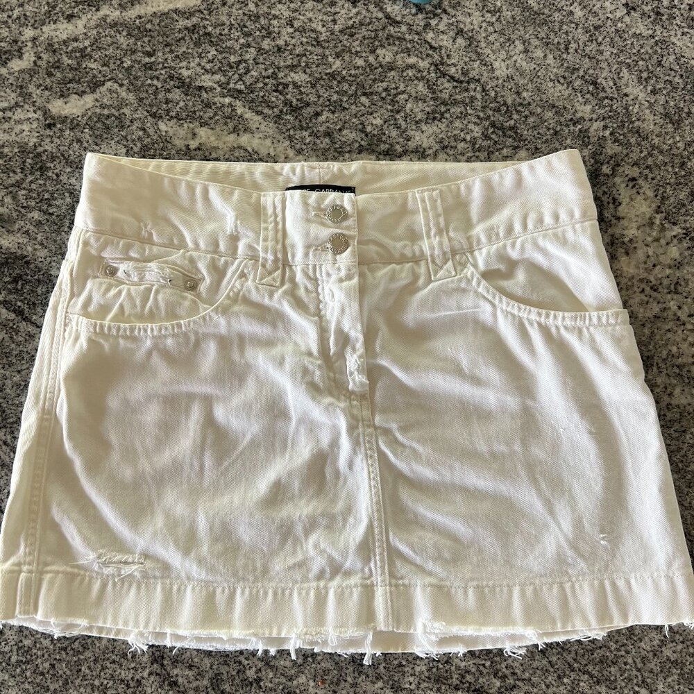 Dolce & Gabbana White Denim Mini Skirt Size 46